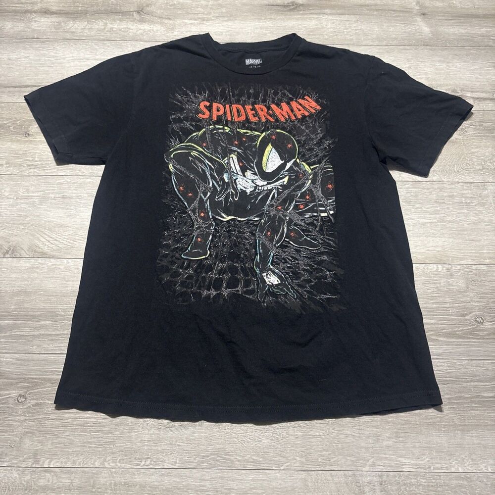 Marvel Spider-Man Black Graphic T-Shirt Men’s Large L Symbiote Comic Superhero